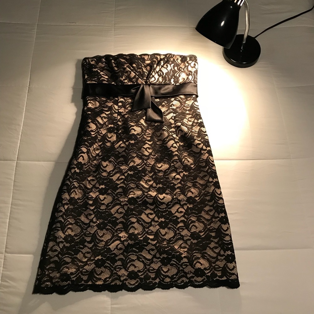 Strapless Dress with Black Lace